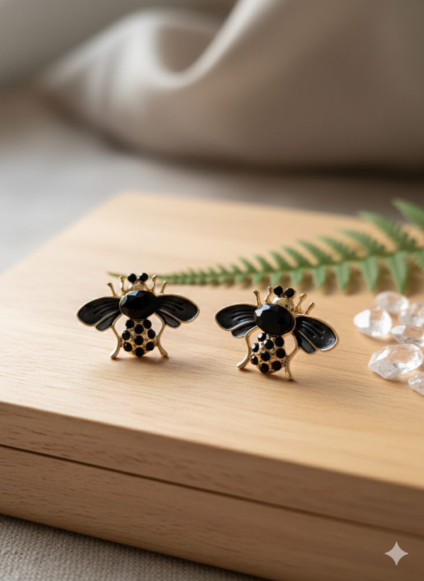 Black Resin Bee Earrings