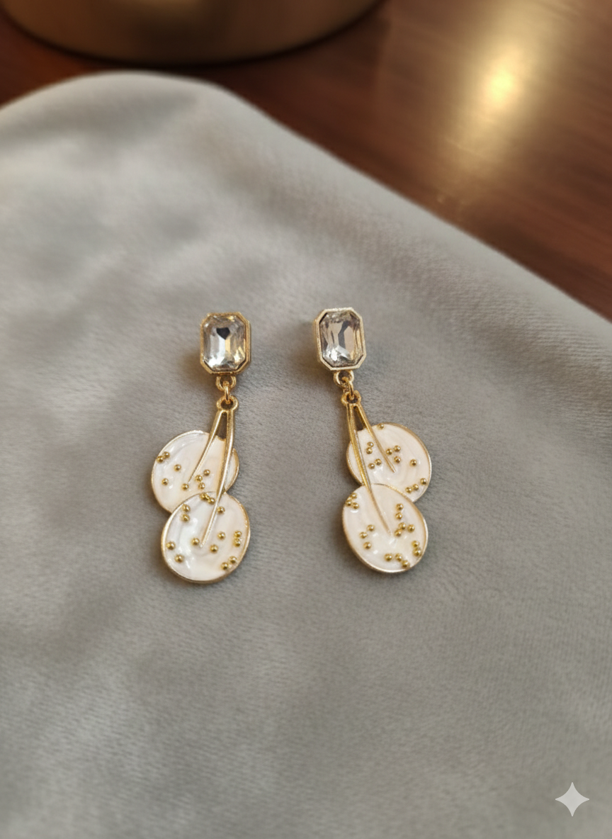 Jenifer White Pearl Disc Drop Earrings