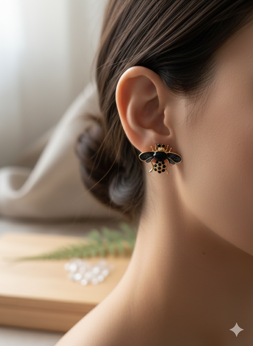 Black Resin Bee Earrings