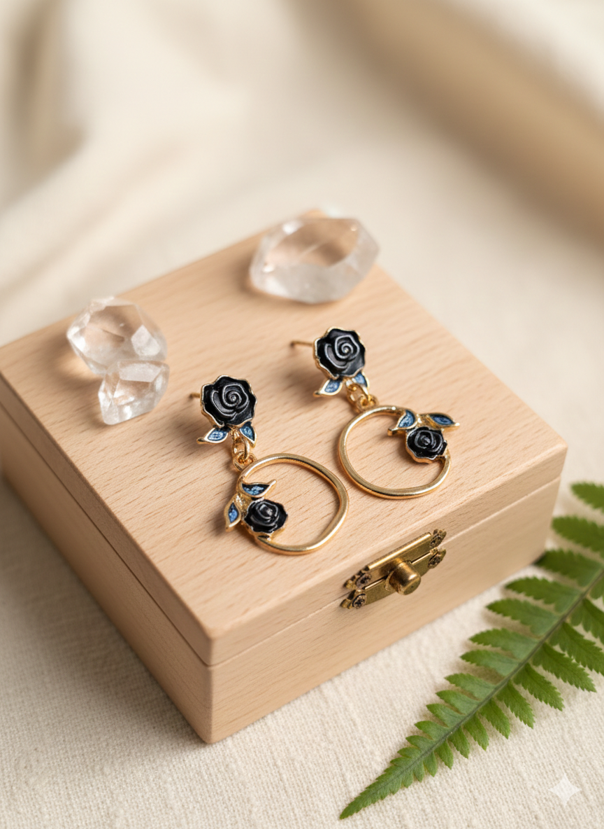 Black Rose Drop Earrings