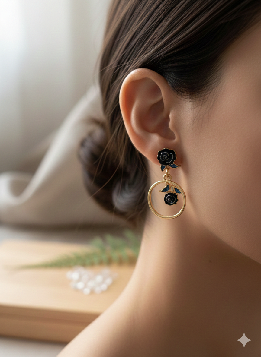 Black Rose Drop Earrings