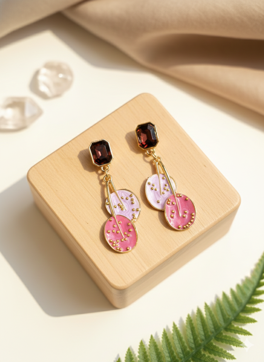 Jenifer Pink Pearl Disc Drop Earrings
