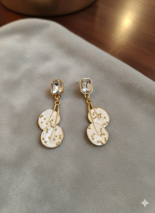 Jenifer White Pearl Disc Drop Earrings