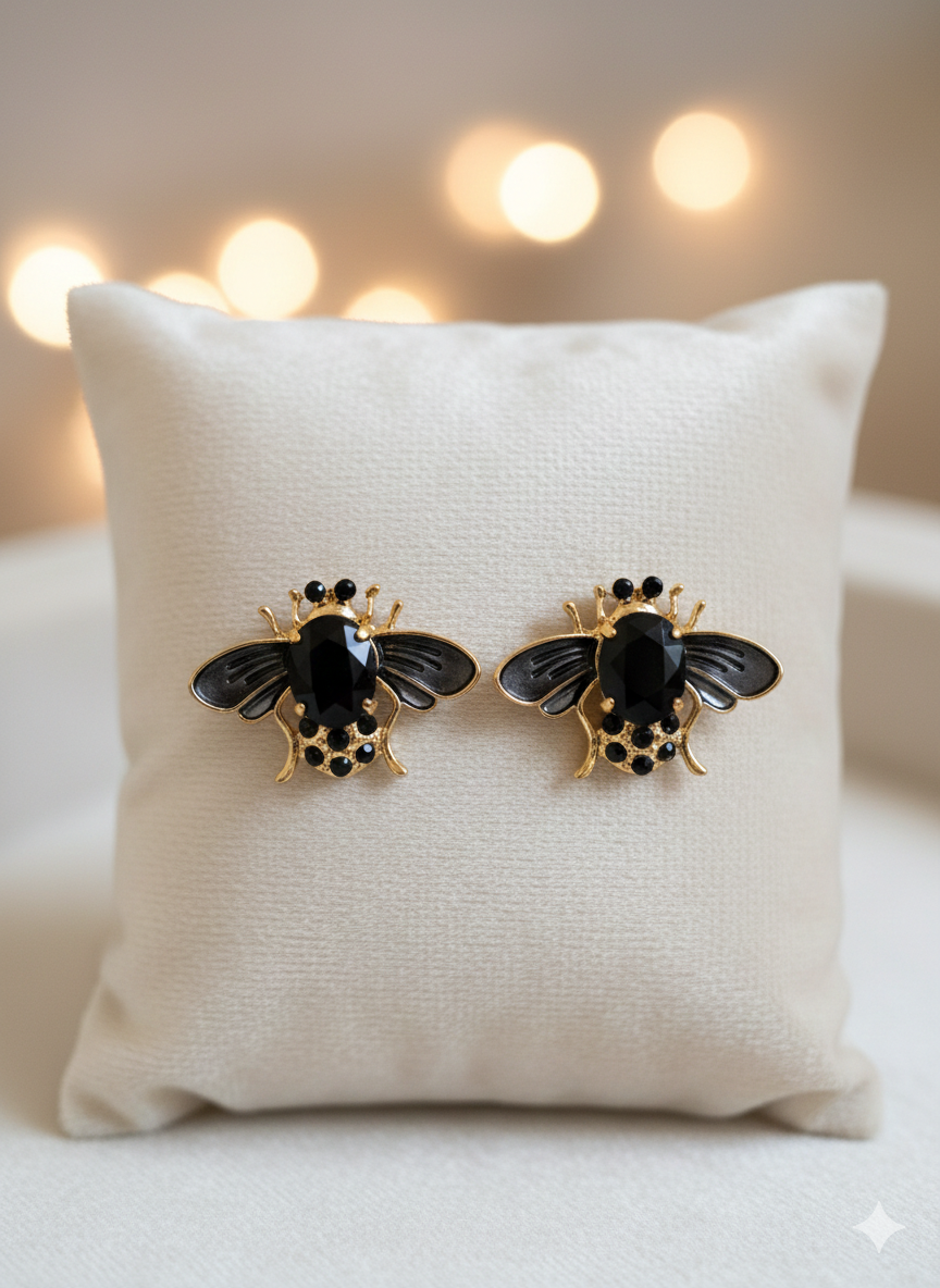 Black Resin Bee Earrings