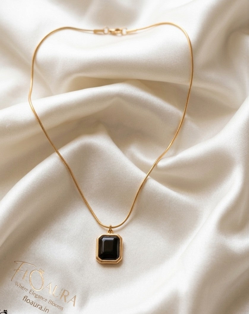 Bar Golden Pendant With Black Stone