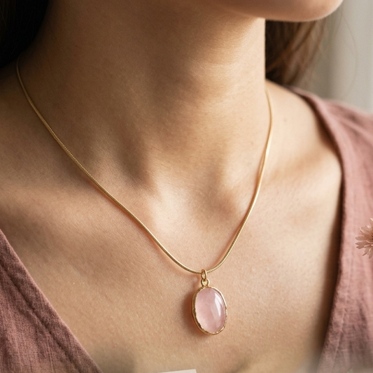 Rose Quartz Pendant With Chain