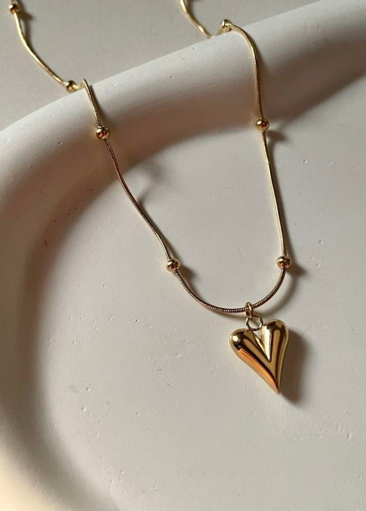 V-Heart Pendant With Beaded Chain
